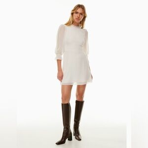 Aritzia Wilfred Swept white puff-sleeve chiffon mini dress size 6